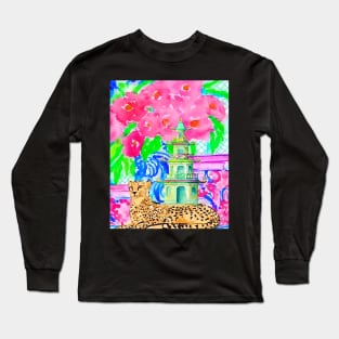 Watercolor pagoda and cheetah Long Sleeve T-Shirt